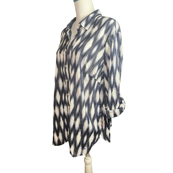 Talbots Plus Size Woman 2X Ikat Tunic Top Cotton Button down preppy classic - Picture 4 of 7